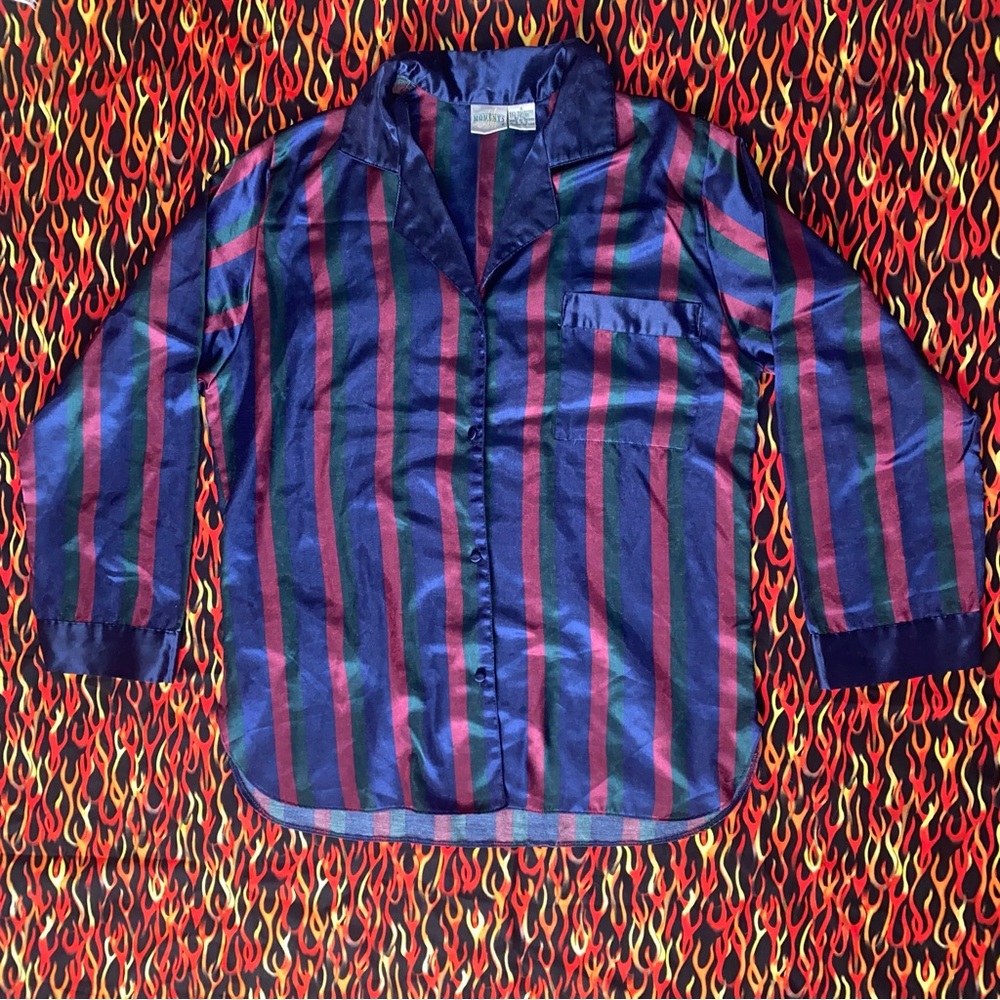 Vintage Striped Satin Pajama Shirt